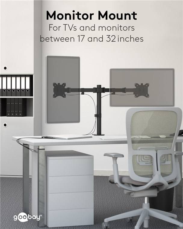 4x Goobay 58529 Basic Doppel-Monitorhalterung Flex, schwarz - für Curved- und Flachmonitore zwischen 17 und 32 Zoll (43-81 cm) bis jeweils 8 kg