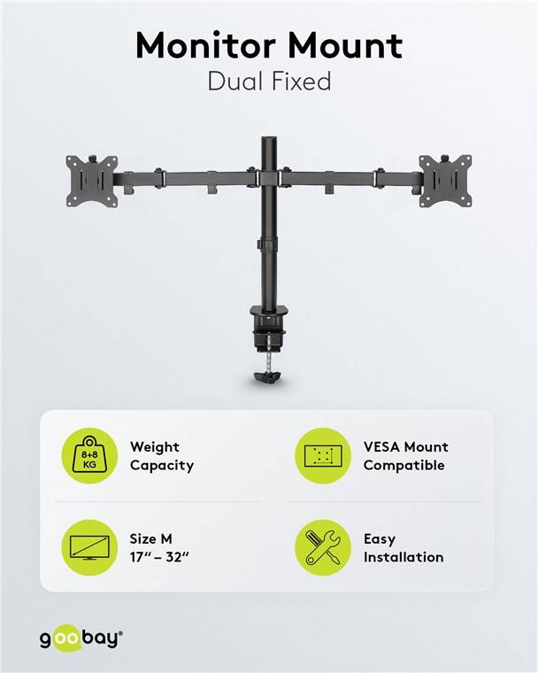 4x Goobay 58529 Basic Doppel-Monitorhalterung Flex, schwarz - für Curved- und Flachmonitore zwischen 17 und 32 Zoll (43-81 cm) bis jeweils 8 kg