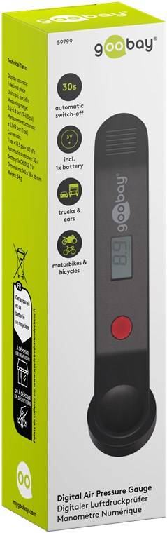 50x Goobay 59799 Digitaler Luftdruckprüfer, Schwarz - inkl. Batterie (1x CR2032 3 V Lithium)