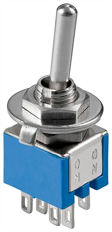 100x Goobay 10015 Kippschalter Miniatur, 2x UM, 6 Pins, blaues Gehäuse - ideal für den Bereich DIY oder den Modellbau
