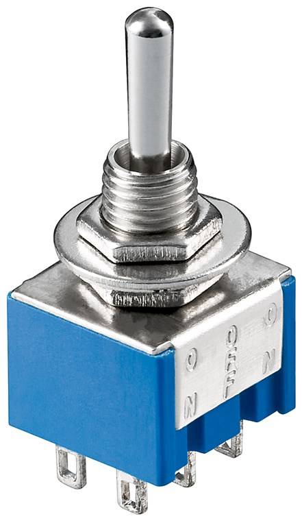100x Goobay 10023 Kippschalter Miniatur, EIN – AUS – EIN, 6 Pins, blaues Gehäuse - ideal für den Bereich DIY oder den Modellbau