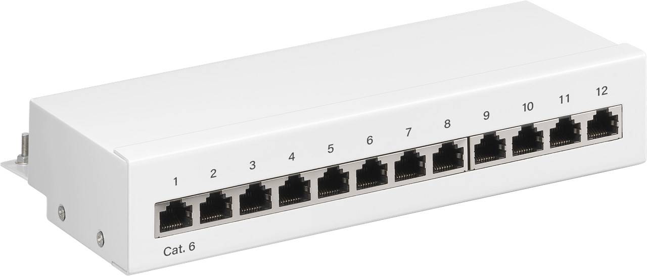 20x Goobay 62070 CAT 6 Mini/Desktop Patch Panel, 12 Port, (1 HE), Weiß - STP geschirmt