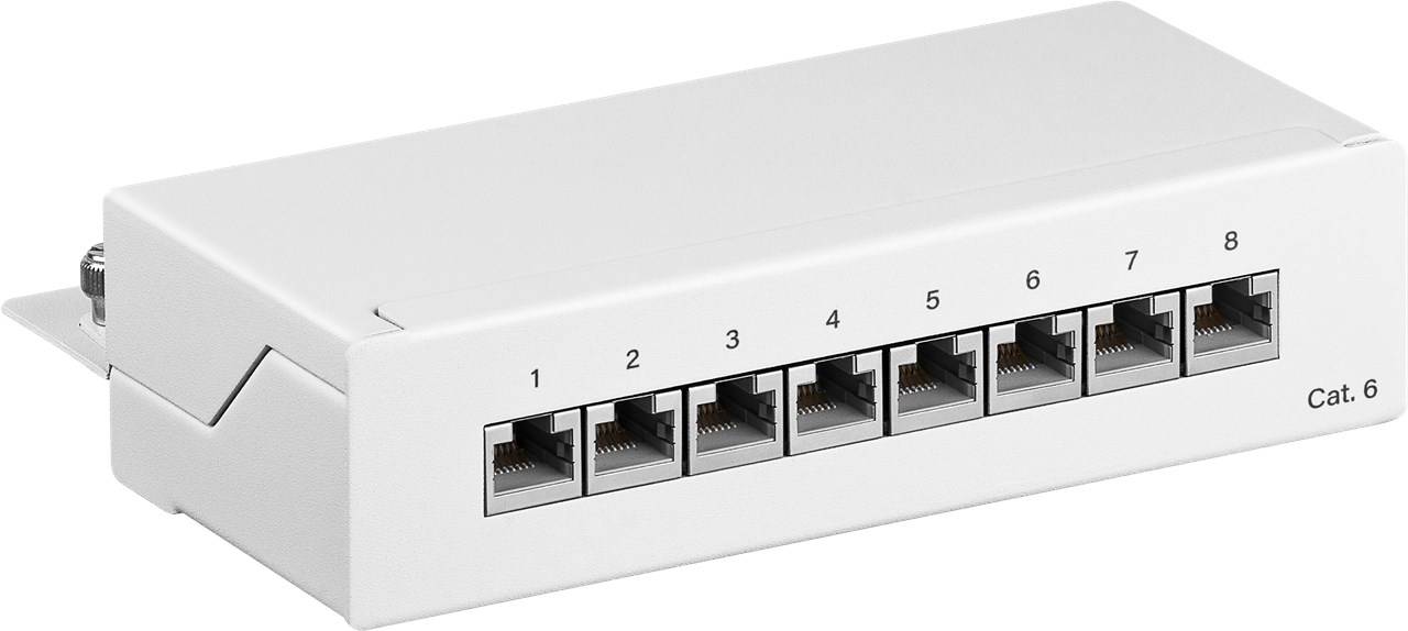 20x Goobay 62069 CAT 6 Mini/Desktop Patch Panel, 8 Port, (1 HE), Weiß - STP geschirmt, weiß