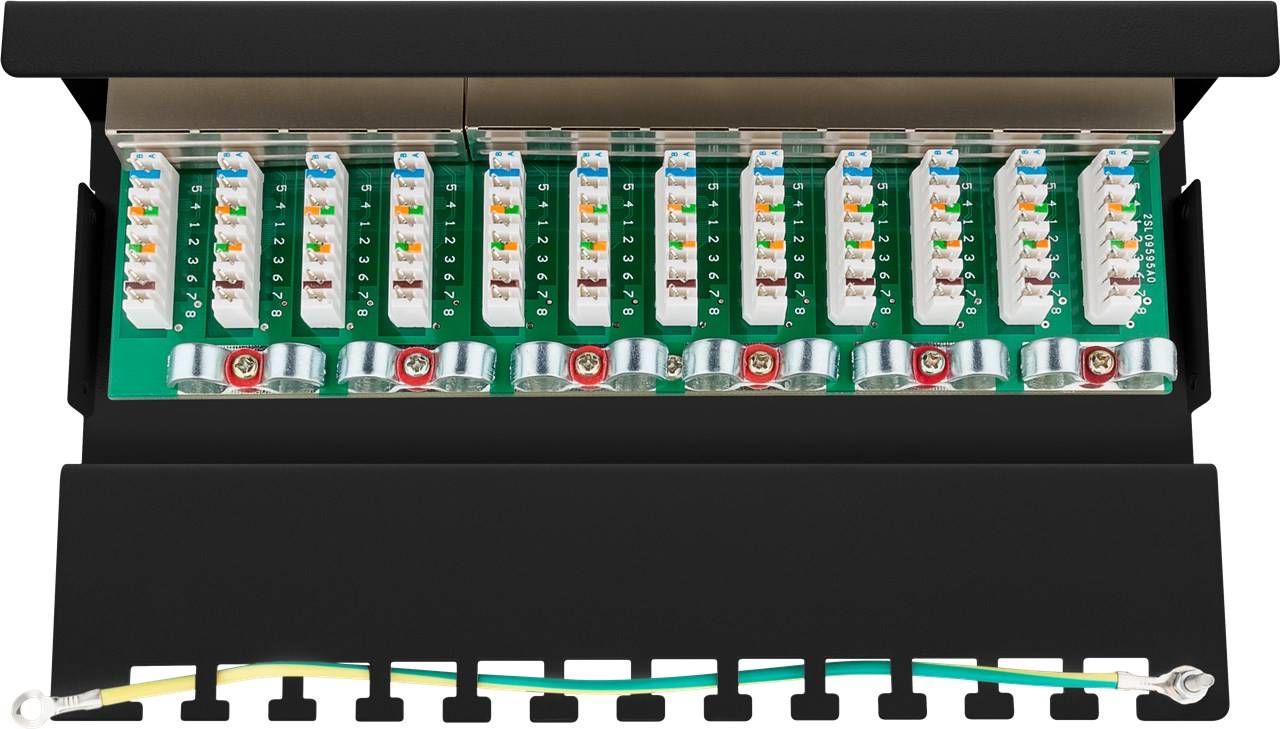20x Goobay 69307 CAT 6 Mini/Desktop Patch Panel, 12 Port, (1 HE), Schwarz - STP geschirmt