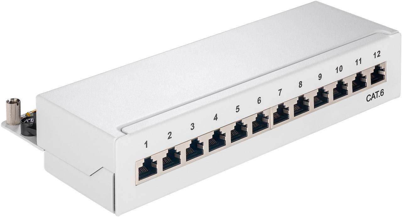 20x Goobay 69306 CAT 6 Mini/Desktop Patch Panel, 12 Port, (1 HE), Grau - STP geschirmt
