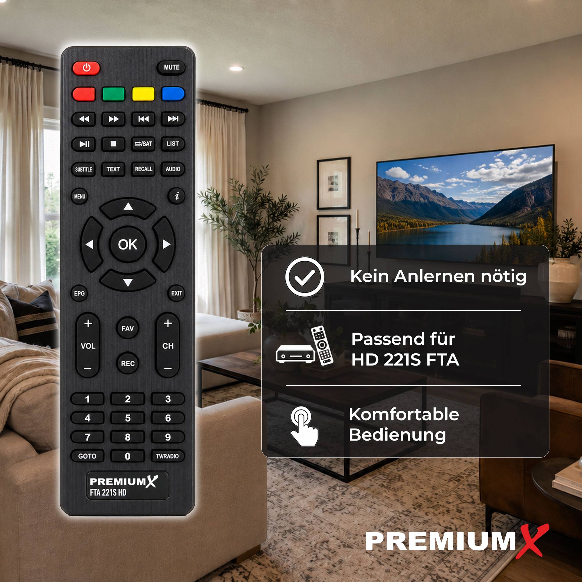 PremiumX Original Fernbedienung für HD 221S FTA - Ersatzfernbedienung für PremiumX Mini Sat Receiver
