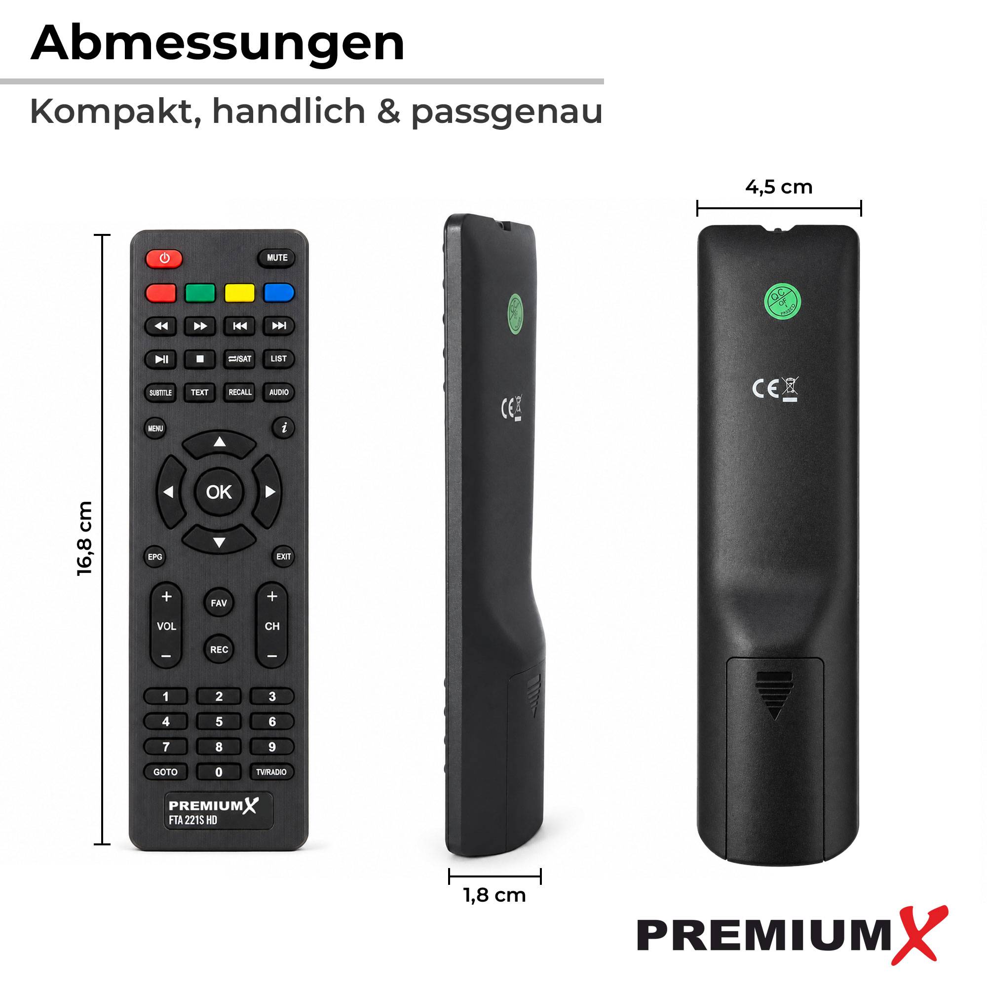 PremiumX Original Fernbedienung für HD 221S FTA - Ersatzfernbedienung für PremiumX Mini Sat Receiver