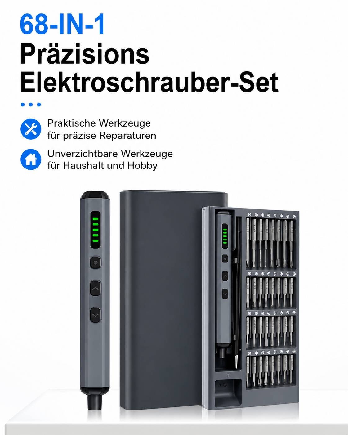 Kaiser Electronics 68-in-1 Elektrischer Schraubendreher-Satz bürstenlos 64 S2-Bits, DIY Reparaturset