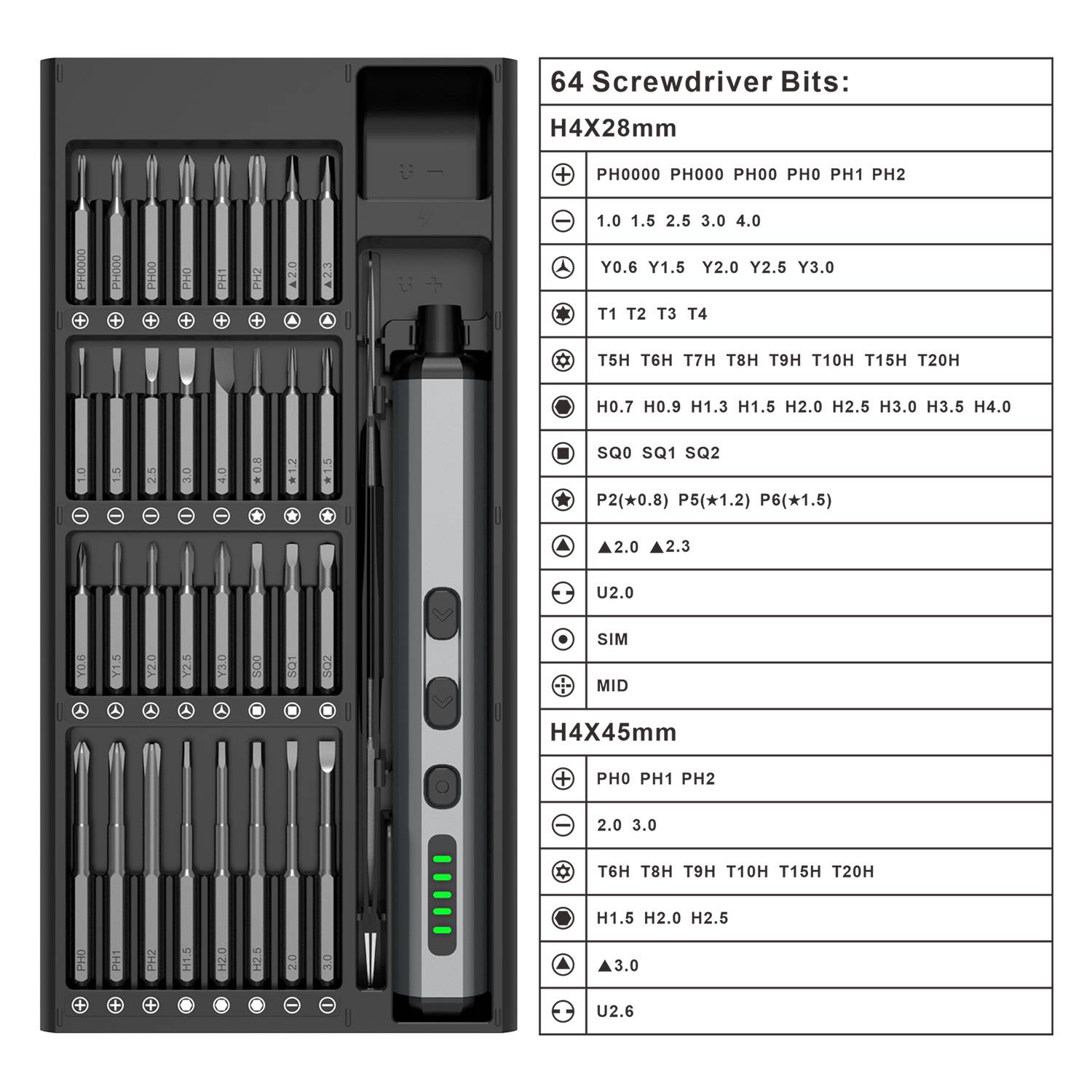 Kaiser Electronics 68-in-1 Elektrischer Schraubendreher-Satz bürstenlos 64 S2-Bits, DIY Reparaturset