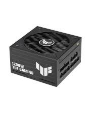 Schwarzes 1200W TUF Gaming Computernetzteil mit oberer Lüftungsgitter und seitlichen Belüftungsöffnungen, gezeigt auf weißem Hintergrund.