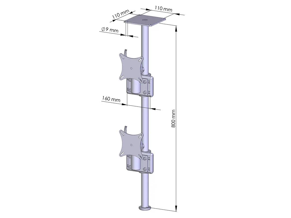 Flat-System Monitorhalter Decke für 2 Monitore 1 + 1 - 20''-24"