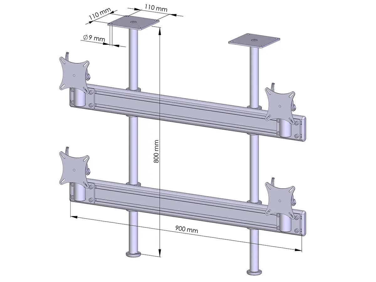 Flat-System Monitorhalter Decke für 4 Monitore 2 + 2 - 20''-24"