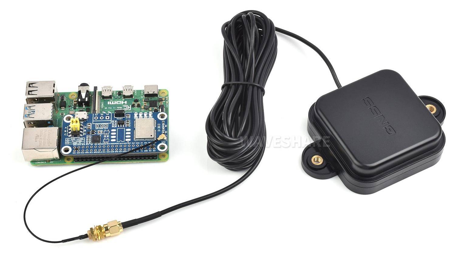 Waveshare GNSS Antenne aktiv, L1 L2 L5, 40dB LNA, SMA-J, RG174 5m, Magnetfuß, 3-18V