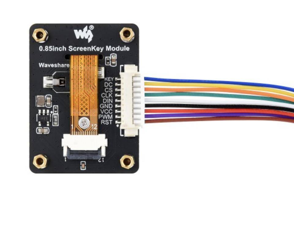 Waveshare ScreenKey LCD Modul, 0,85 Zoll, IPS Display, 128 x 128 Pixel, ST7735, schwarz, 3,3V - Version: Vollständiger ScreenKey
