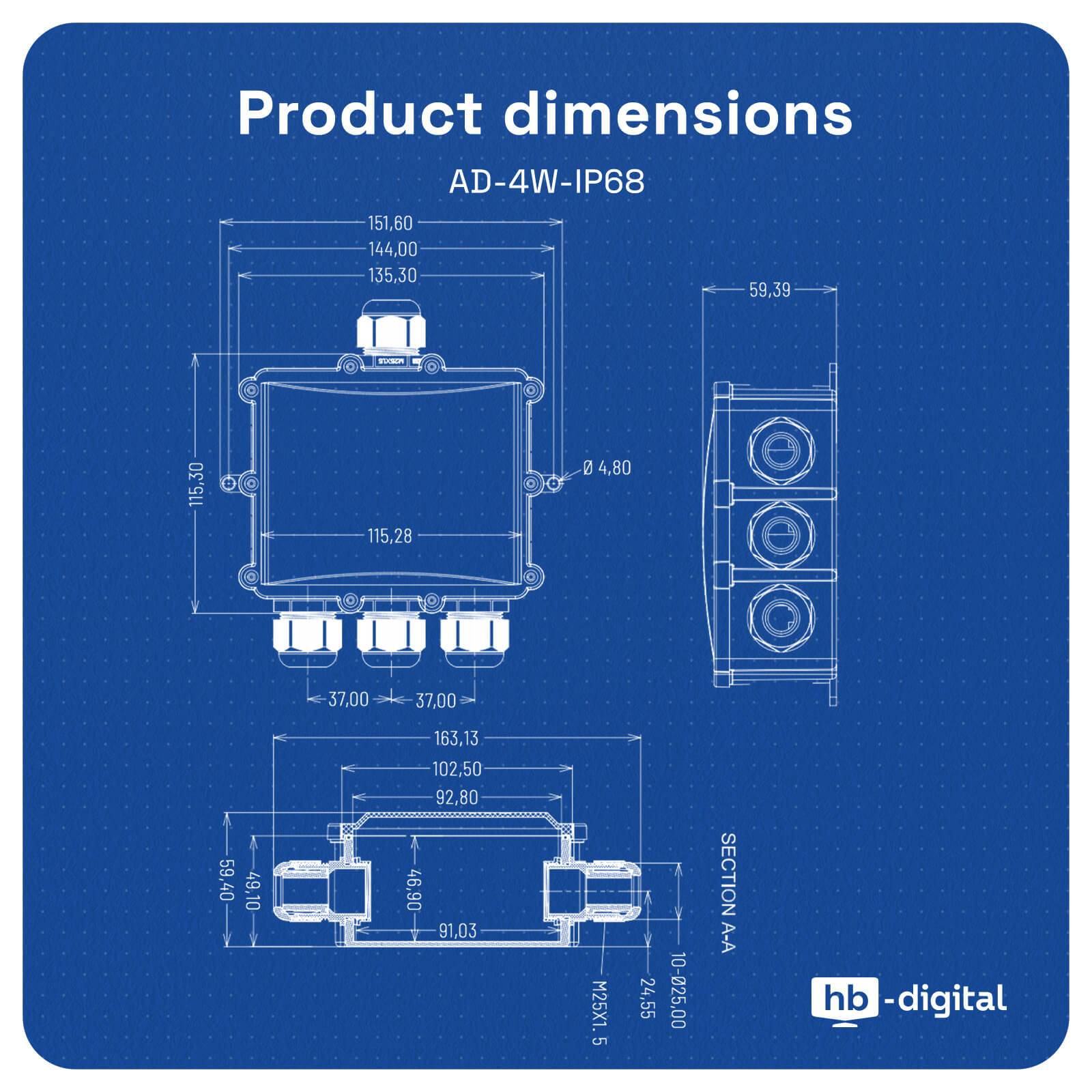 hb-digital Abzweigdose wasserdicht IP68 4 Wege Installationsdose