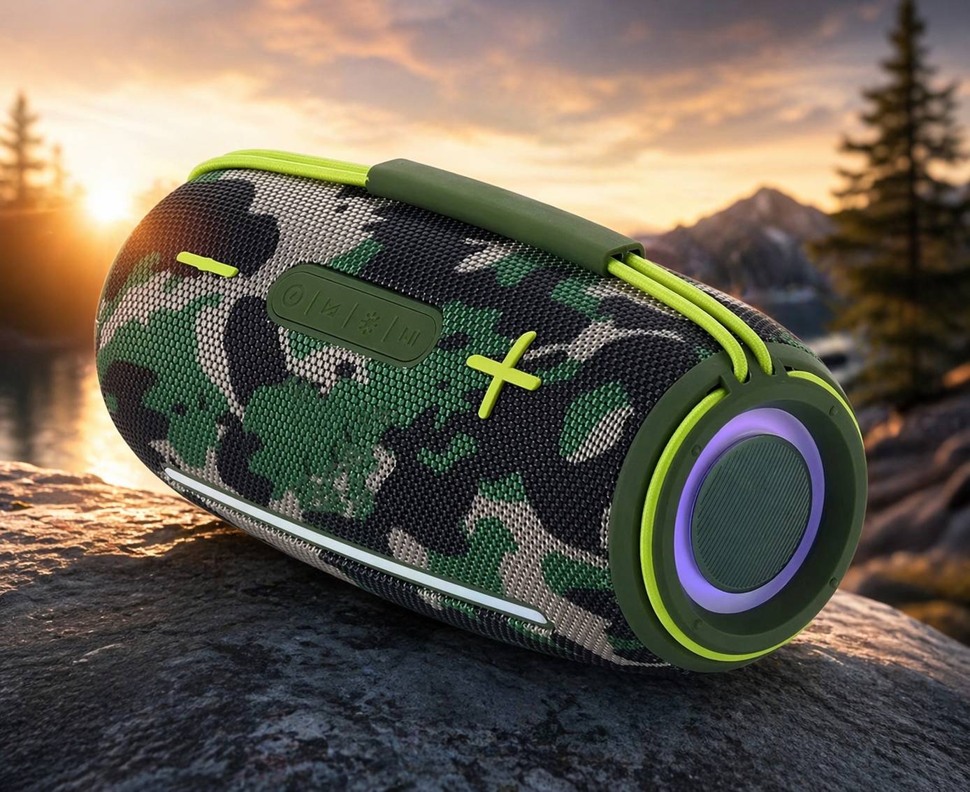 JTC-24 Bluetooth Outdoor Lautsprecher CamoBeat20 mit LED Farblichtern, 20 Watt, USB, AUX, microSD, TWS