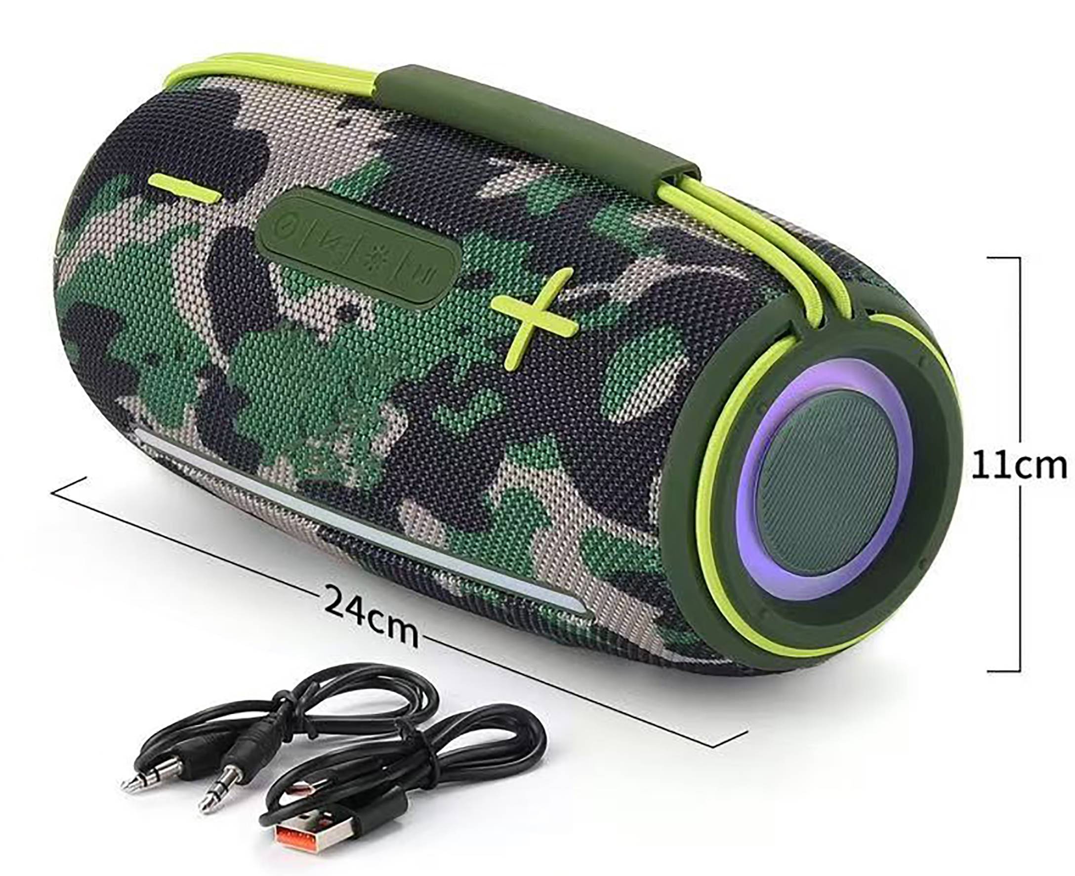 JTC-24 Bluetooth Outdoor Lautsprecher CamoBeat20 mit LED Farblichtern, 20 Watt, USB, AUX, microSD, TWS