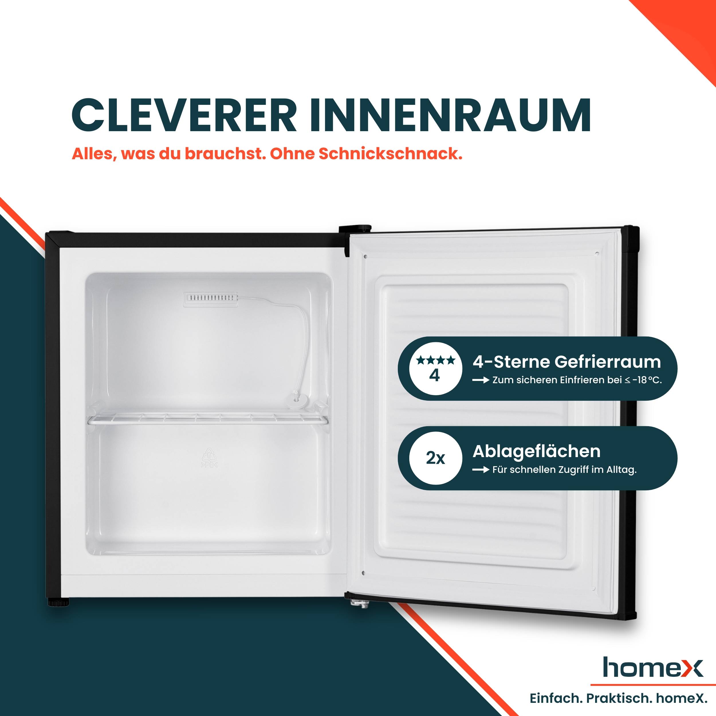 homeX FM1015-B Mini Gefrierschrank, Gefriertruhe klein - 33L Nutzinhalt, 4-Sterne Gefrierbox, Freezer, Tiefkühlschrank