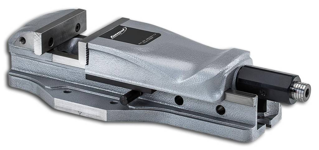 Maschinenschraubstock, mechanisch, kraftverstärktAusführung Hohe Genauigkeit und Verschleißfestigkeit durch präzise, gehärtete Backenführungen.