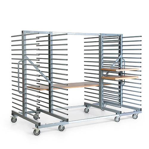 Hordenwagen, Lackierwagen, Lacktrockenwagen 2655 x 1415 x 1990mm, 800kg, 4 x 17 Auflagen, 70mm Abstand, Farbe Reinorange