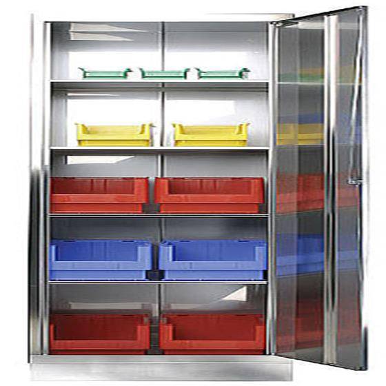 Flügeltürenschrank aus Edelstahl, 1950x500x600mm, 4 Einlegeböden, 45kg pro Boden