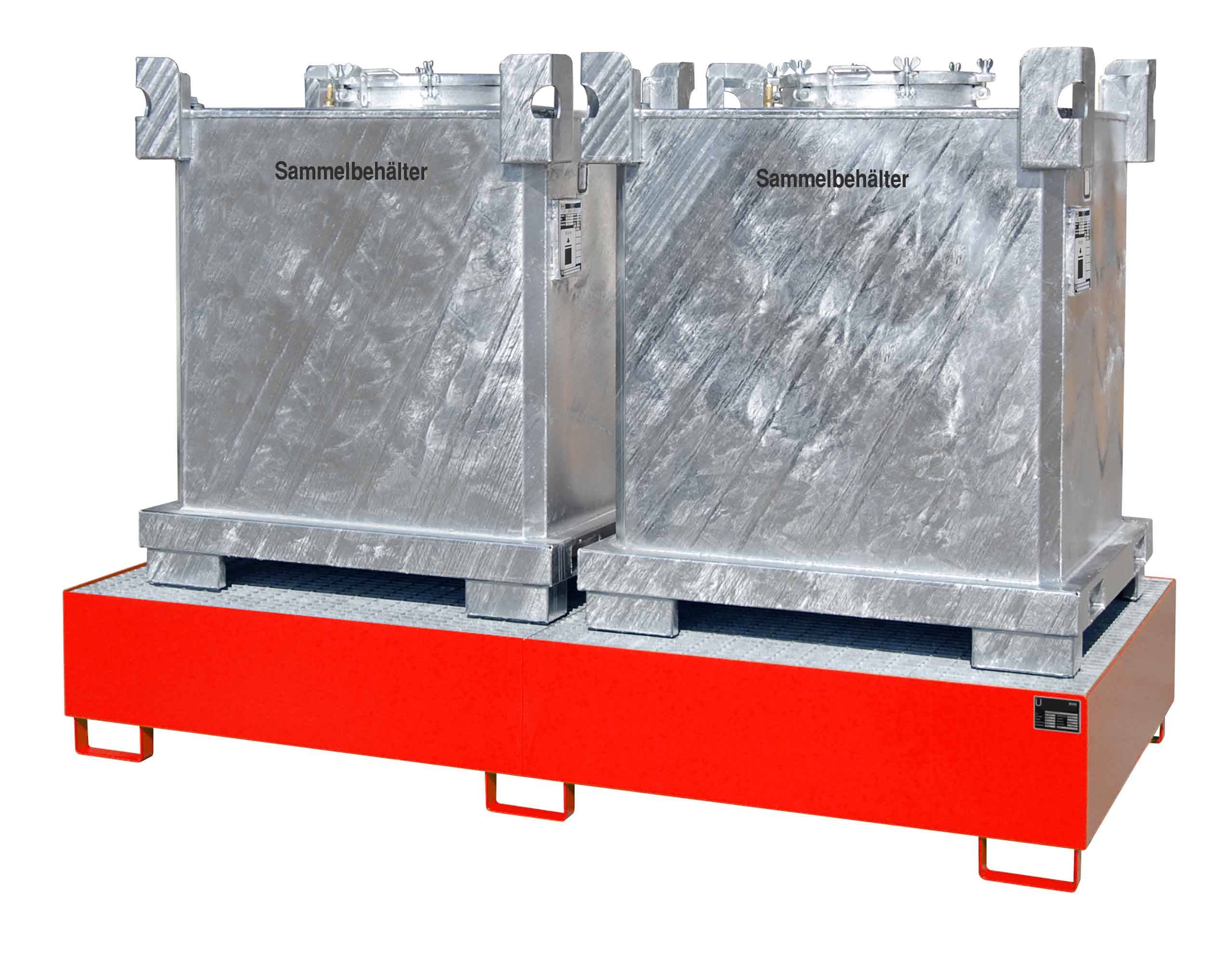 Container-Auffangwanne Stahl, Typ AW-1000-2, 2650x1300x435mm, für 2 Container, Vol 1000l, Orange