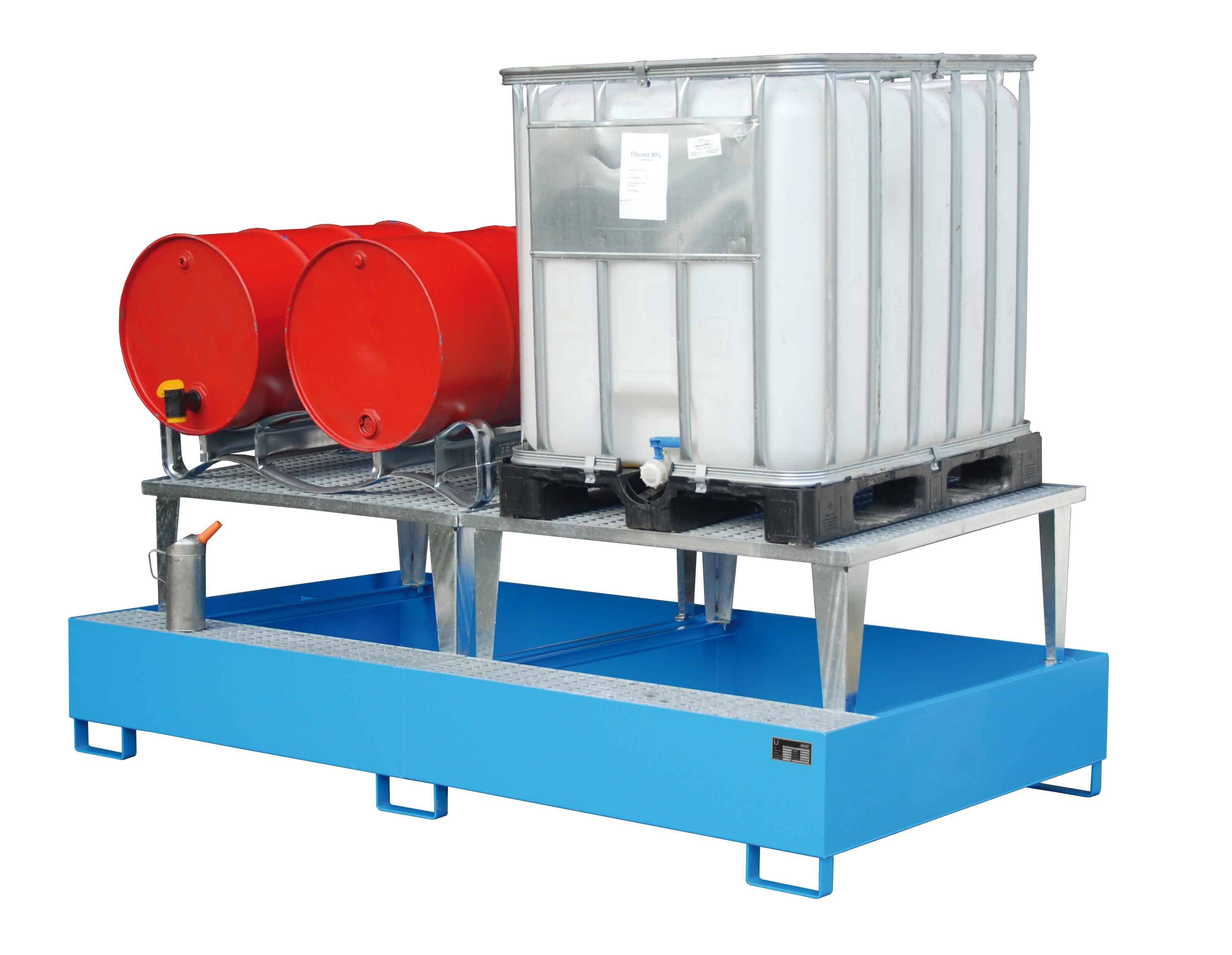 Container-Auffangwanne Stahl, Typ AWA-1000-2, 2660x1460x863mm, für 2 Container , Vol 1000l, Grün