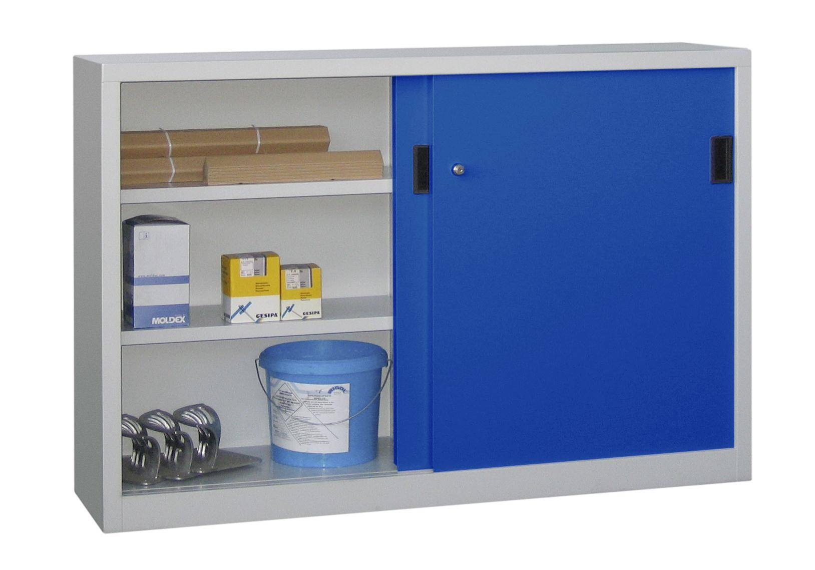 Schiebetürenschrank m. Vollblechtüren, Trennw. 2xverz. Einlegeb., 1000x2000x600mm HxBxT, Reinweiß
