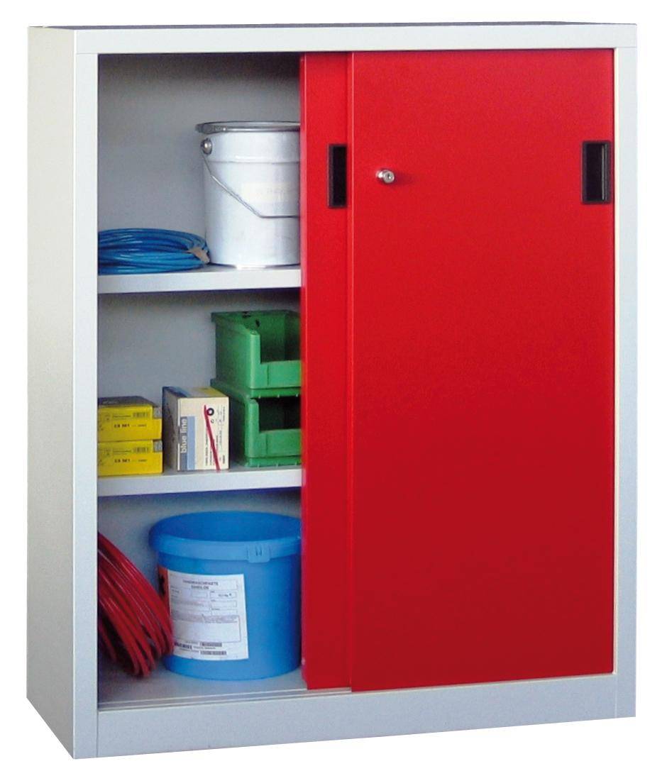 Schiebetürenschrank m Vollblechtüren, Trennw., 2verz. Einlegeb, 1200x2000x600mm HxBxT, Enzianblau