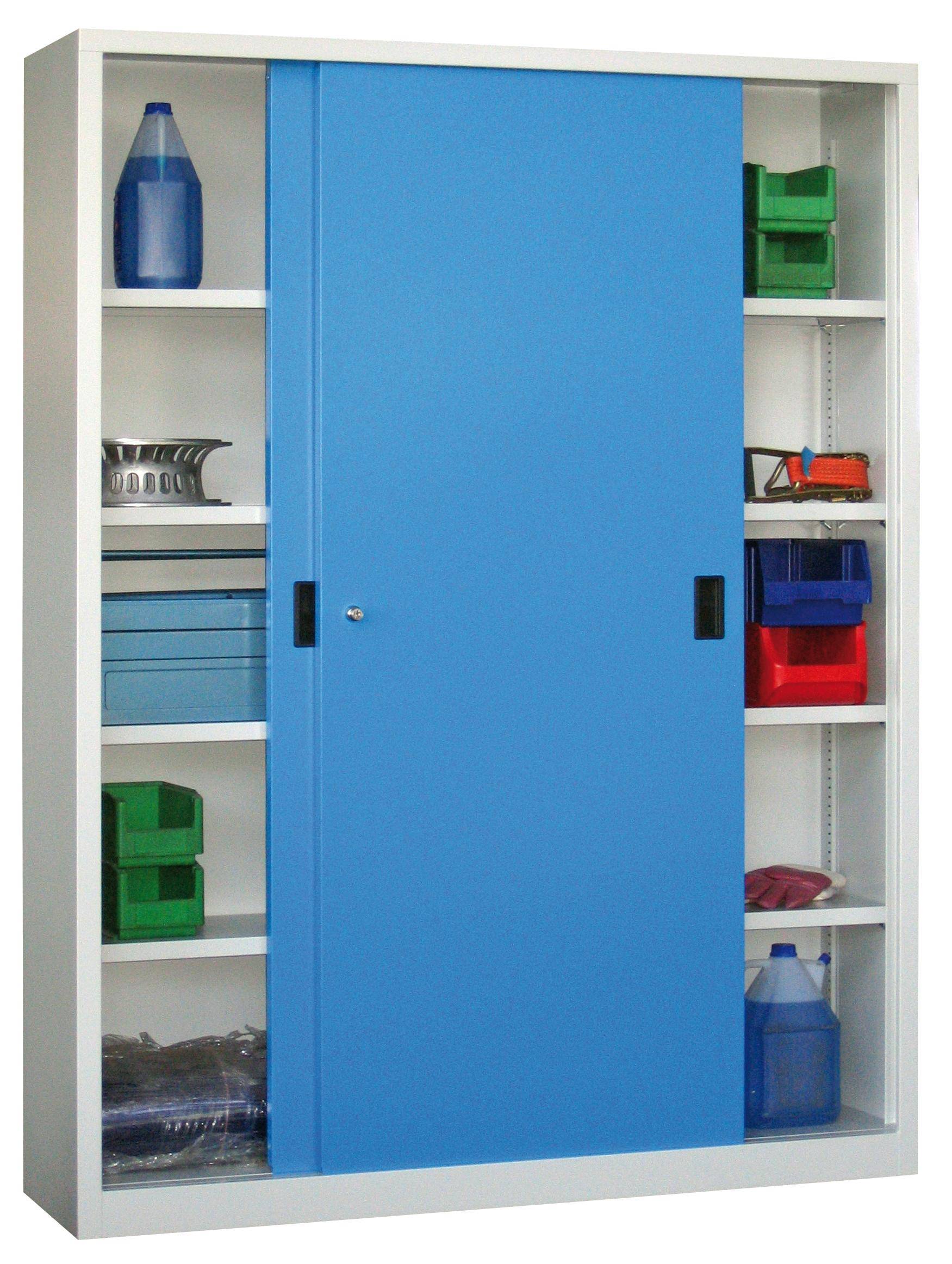 Schiebetürenschrank mit Vollblechtüren, 4xgepulv. Einlegeböden, 1950x1000x400mm HxBxT, Rubinrot
