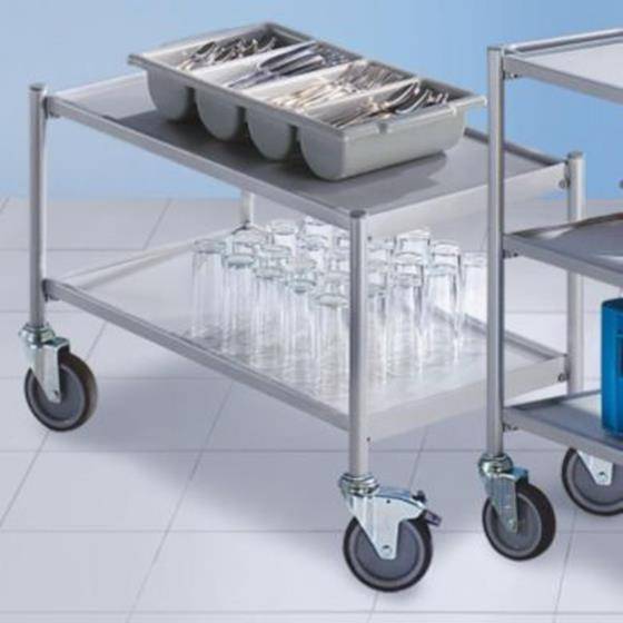 Tischwagen Beistellwagen, 745x390x530mm, 2 Etagen, ohne Schiebegriff, Doppelstopp,Tragf. 150kg, Grau