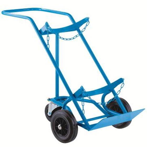 Gasflaschenkarre Stahlflaschenwagen, für 380mm Ø, Stützrad, Vollgummireifen, Tragf. 150kg, Blau