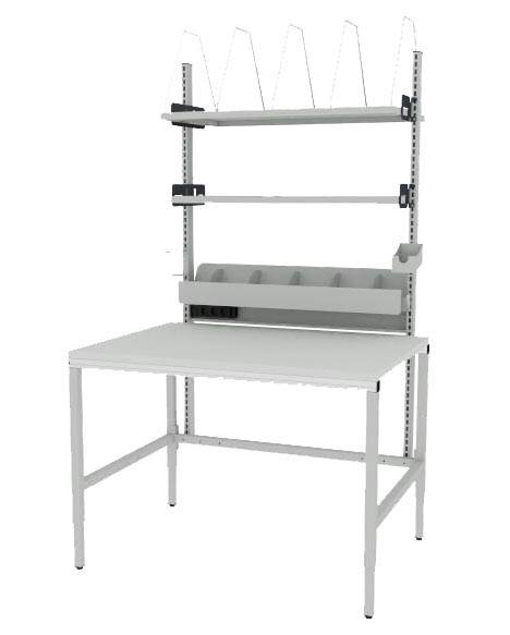 Packtisch BASIC 1250 x 900mm, Traglast 250kg, 40x40mm Stahlprofile, höhenverstellbar, weißaluminium