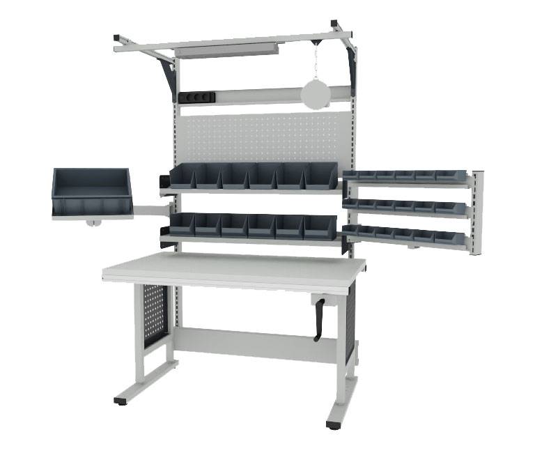 Montagetisch VARIO 1250 x 750mm, Traglast 250kg, Handkurbel höhenverstellbar 720-960mm, weißalu.