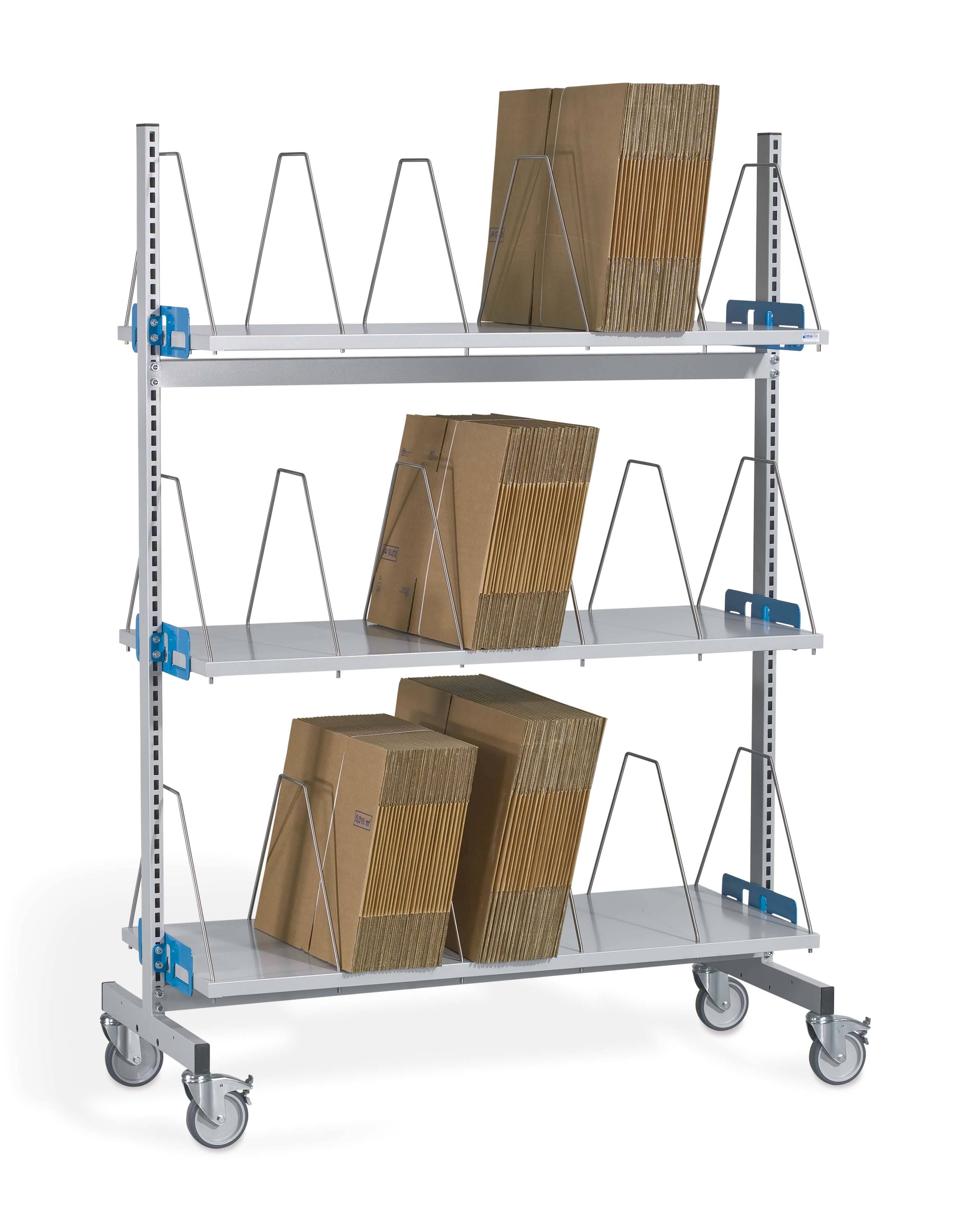 Transportwagen Typ 2, 3 x Faltschachtelböden 860x590mm, 923x613x1210mm BxTxH, 4 Lenkrollen, Grau