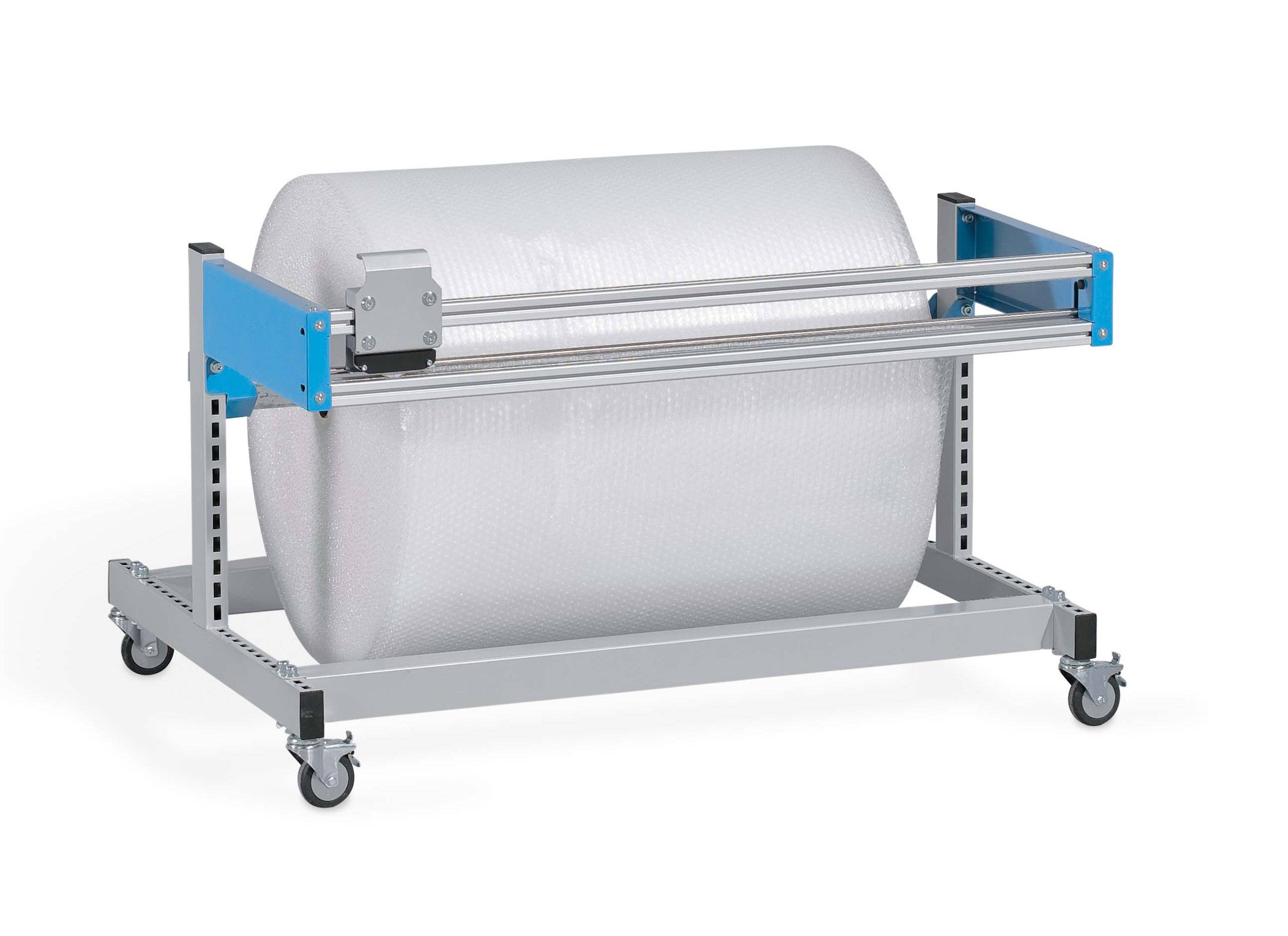 Untertisch-Schneidgerät, fahrbar, 1 Schneidrahmen, max. Rollenbreite 1250mm, Rollendurchmesser max. 750mm, bis 150kg, 4 Rollen Ø 75mm