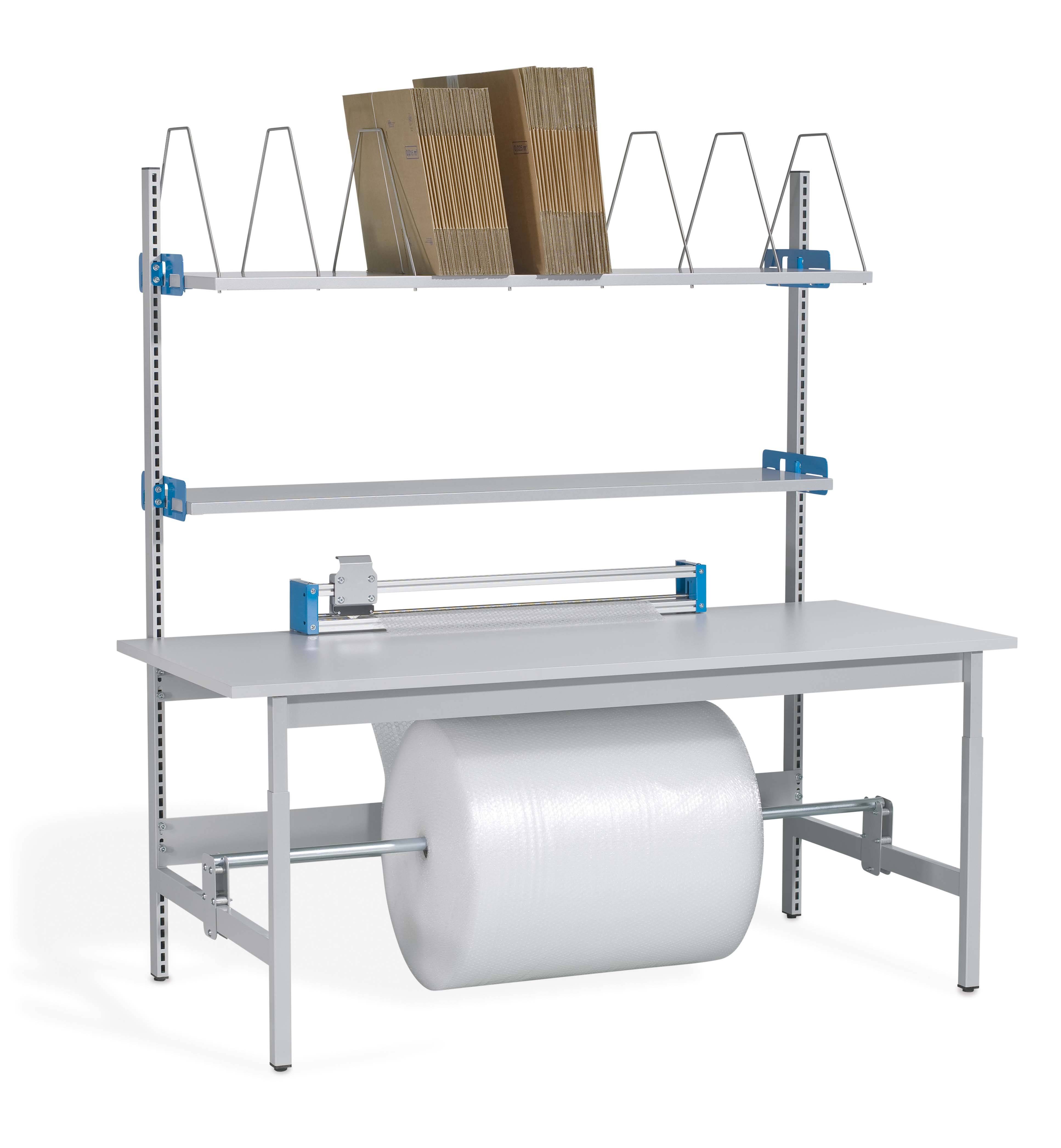 Packtisch ERGO-Budget Nr. 3, 1600 x 900mm, 750-950mm höhenverstellbar, hohe Ausführung, weißaluminium