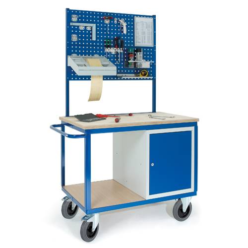 Werkstattwagen, 1150x700mm, mit Stahlschrank und 2 Lochplatten, Tragf. 600kg, blau