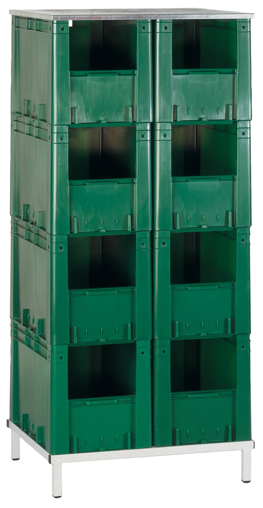 Schwerlast-Stapelkasten-Regal VTR8/600, 1805x815x607mm HxBxT, Ständer, 8 x VTK600/420-4, Grau