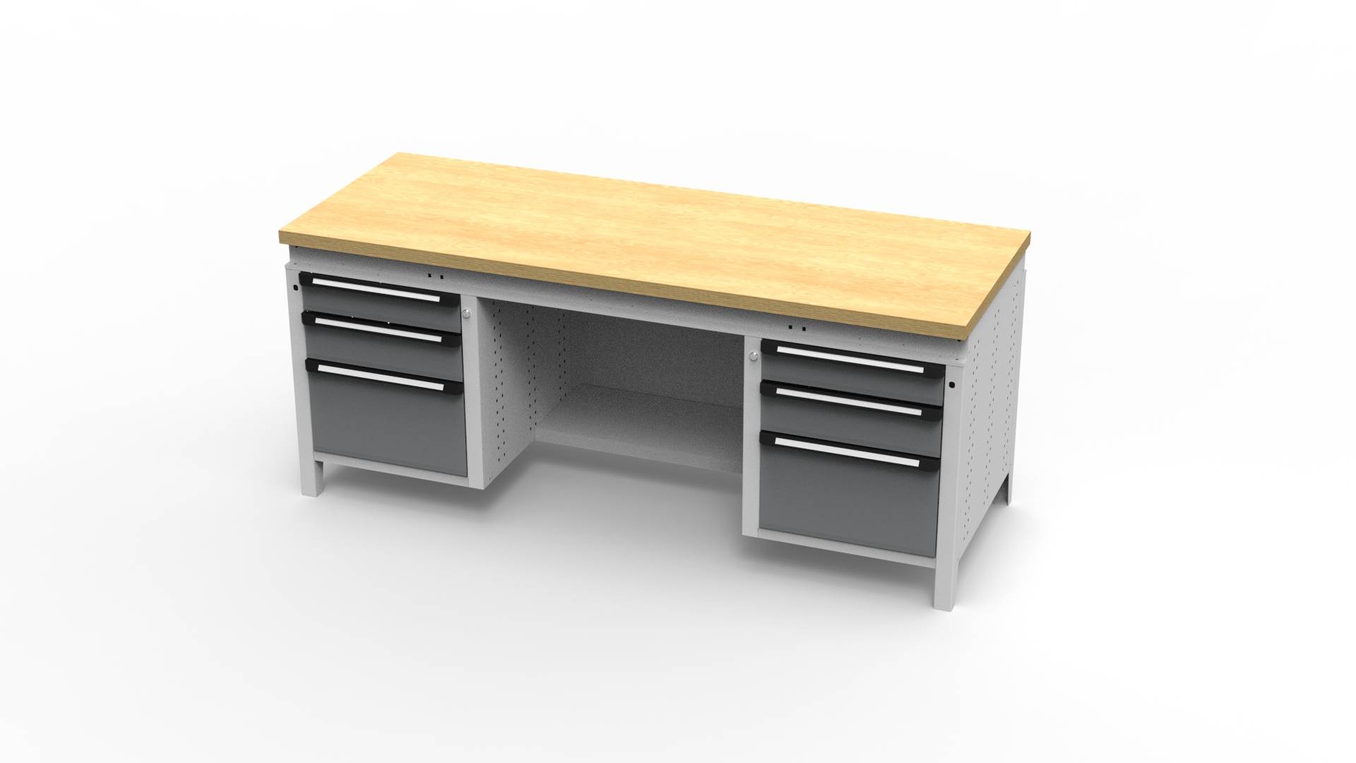 Werkbank Function dreiteilig, 2004x750x850mm BxTxH, 6 Schubl., bündig, Staubgrau