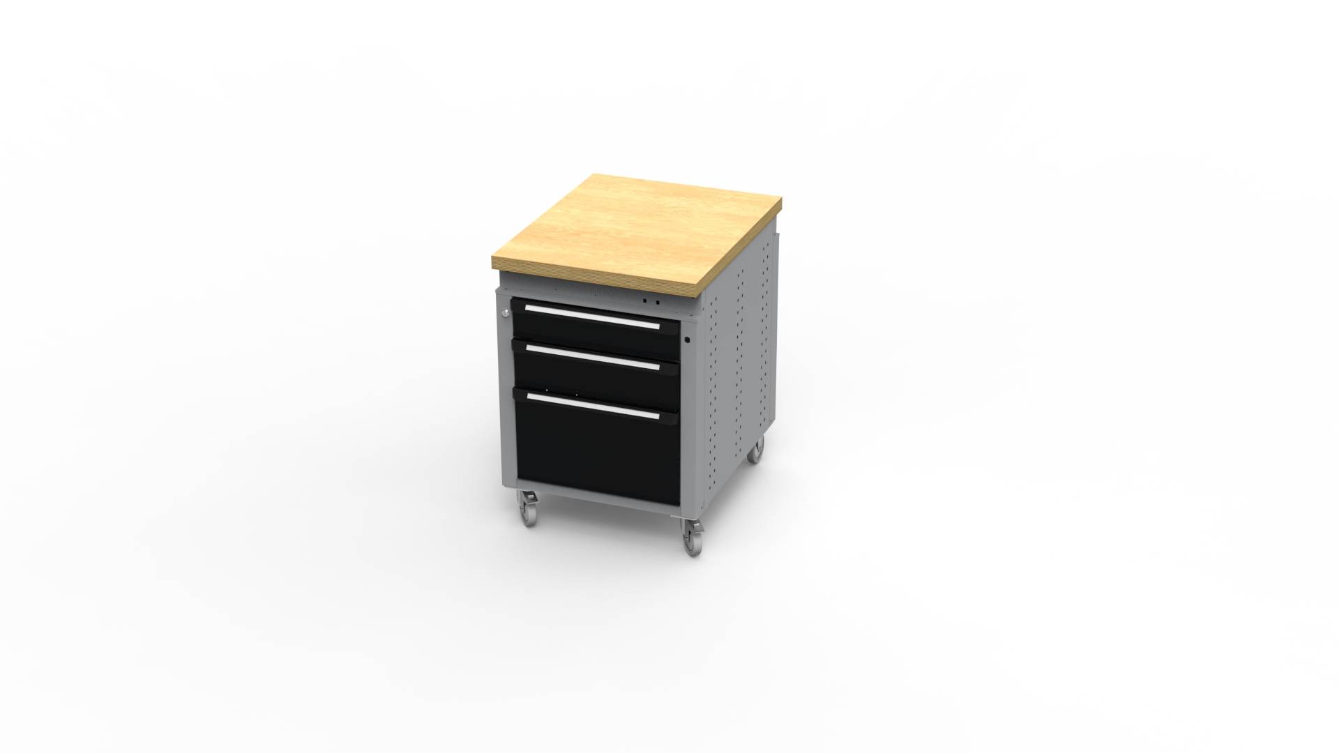 Werkbank Fahrbar T152, 607x750x850mm BxTxH, 3 Schubl., Multiplex bündig, Tiefschwarz