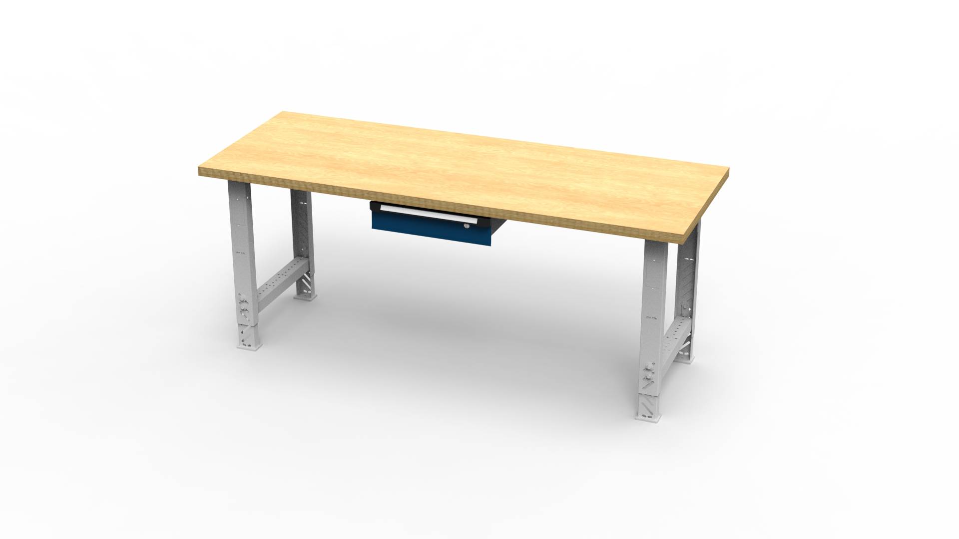 Werktisch Function T2004S, 2004x750x730-1050mm BxTxH, Multiplex überst., 1 Schubl. Enzianblau