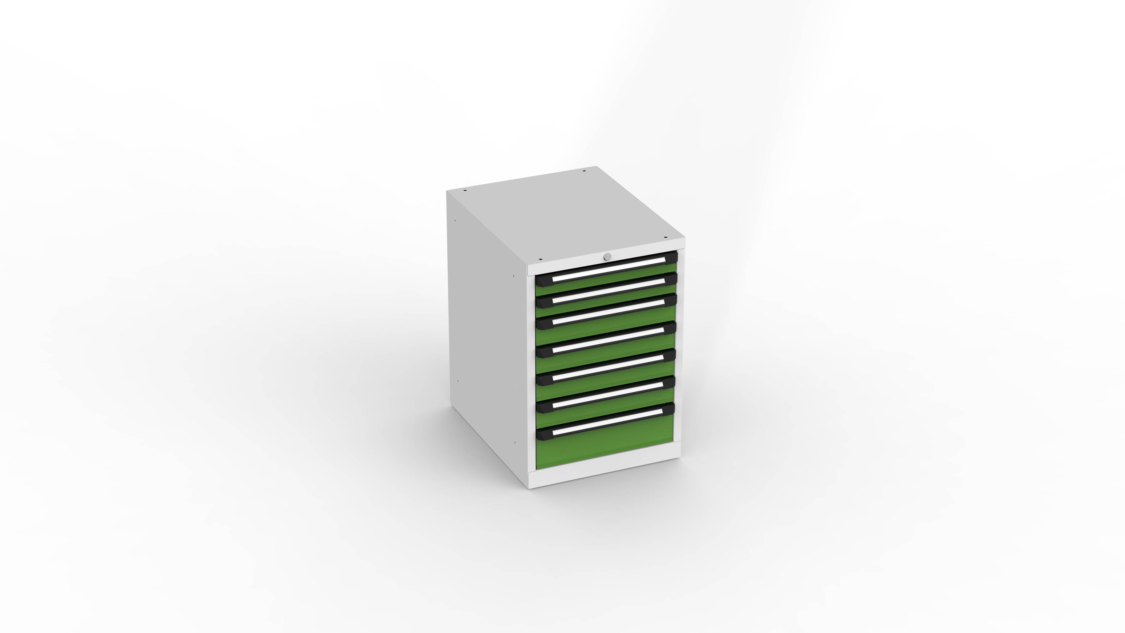 Schubladenschrank T520, 565x700x810mm BxTxH, 7 Schubl., Lichtgrau/Gelbgrün