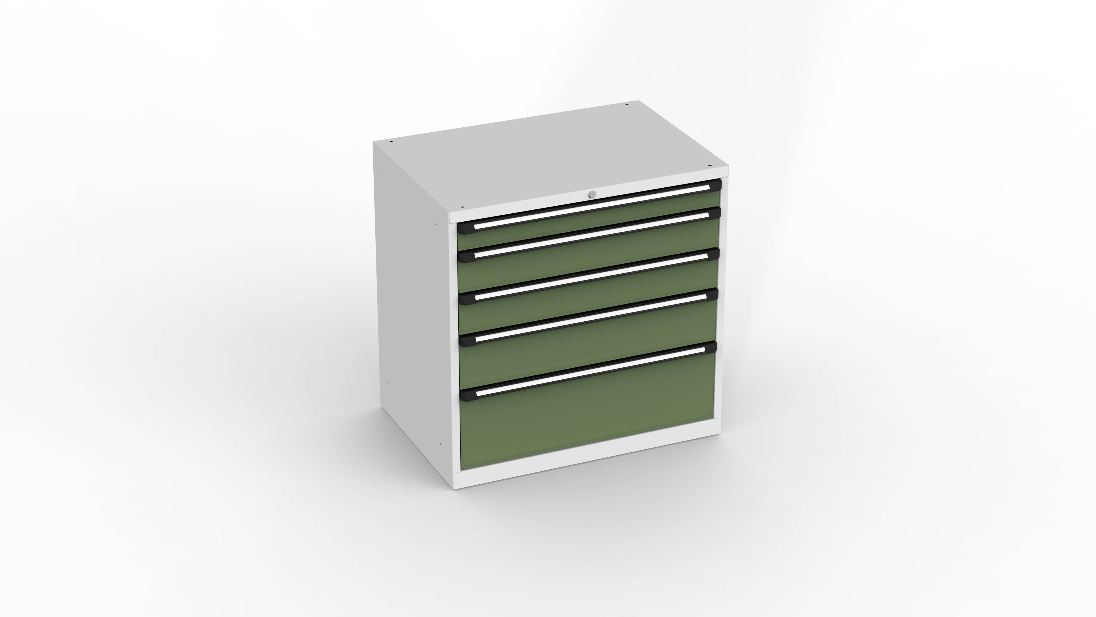 Schubladenschrank T1005, 1015x700x810mm BxTxH, 5 Schubl., Lichtgrau/Resedagrün