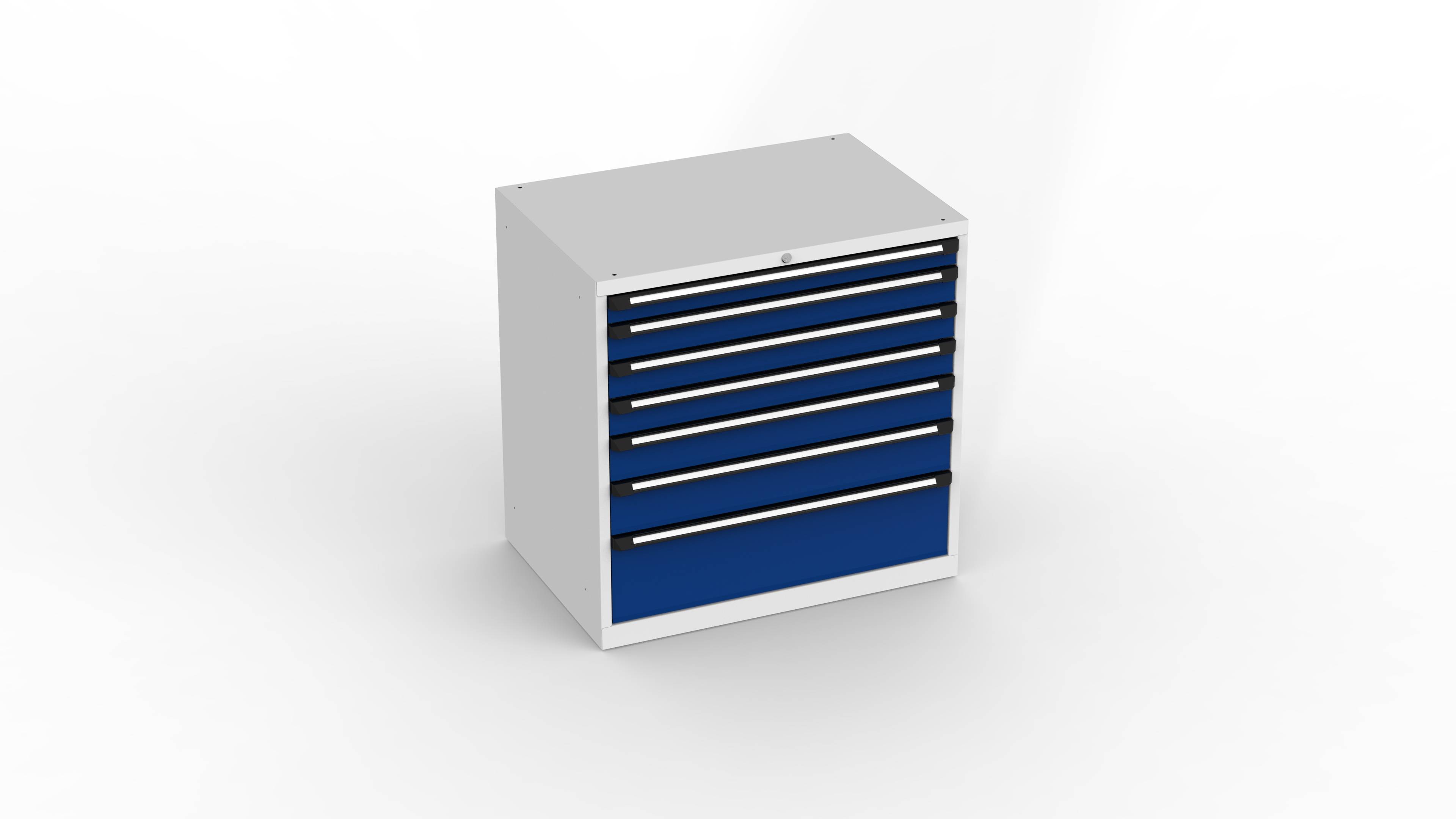 Schubladenschrank T1021, schwerlast, 1015x700x1010mm BxTxH, 7 Schubl., Lichtgrau/Ultramarinblau