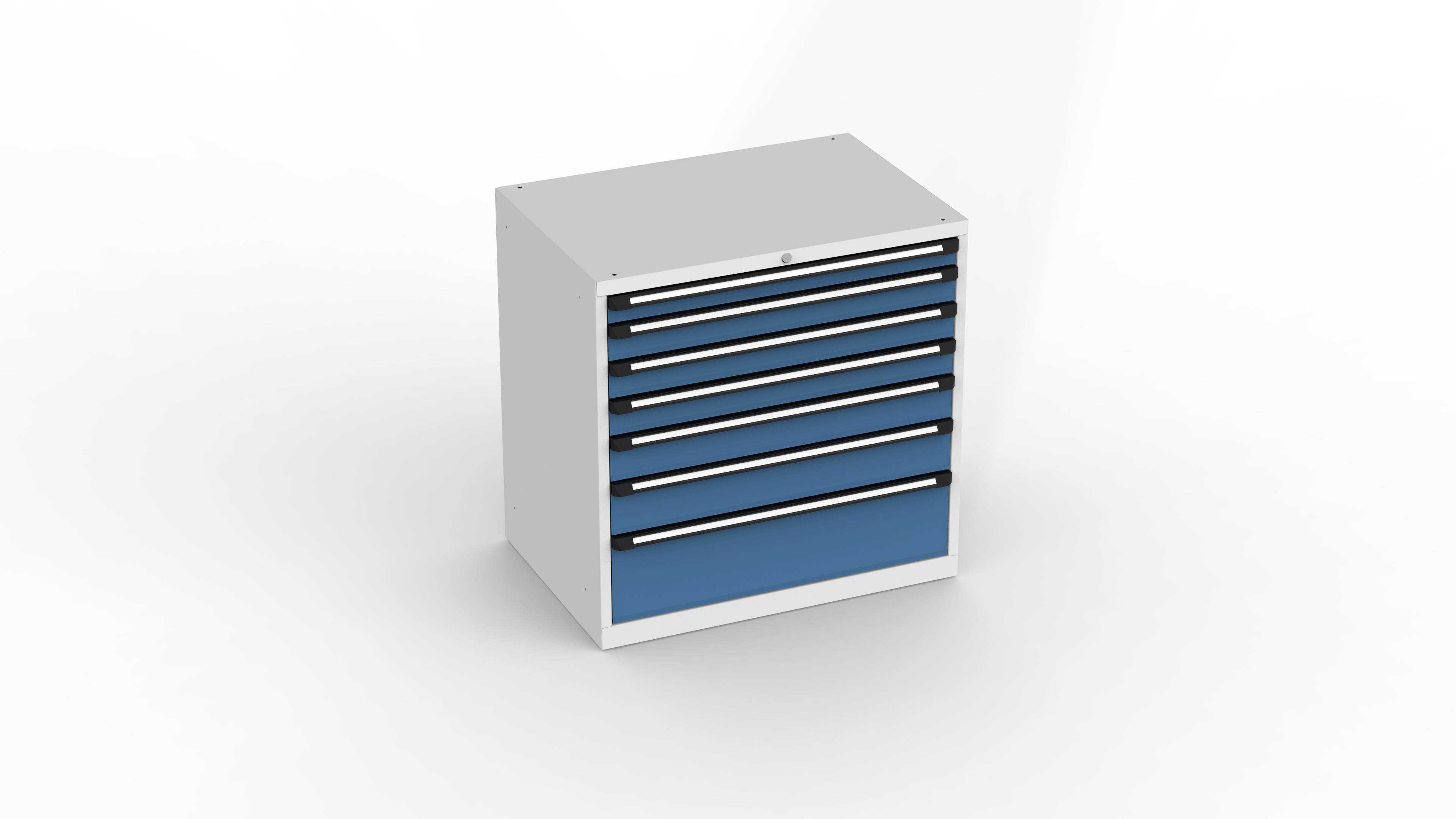 Schubladenschrank T1020, 1015x700x1010mm BxTxH, 7 Schubl., Lichtgrau/Fernblau
