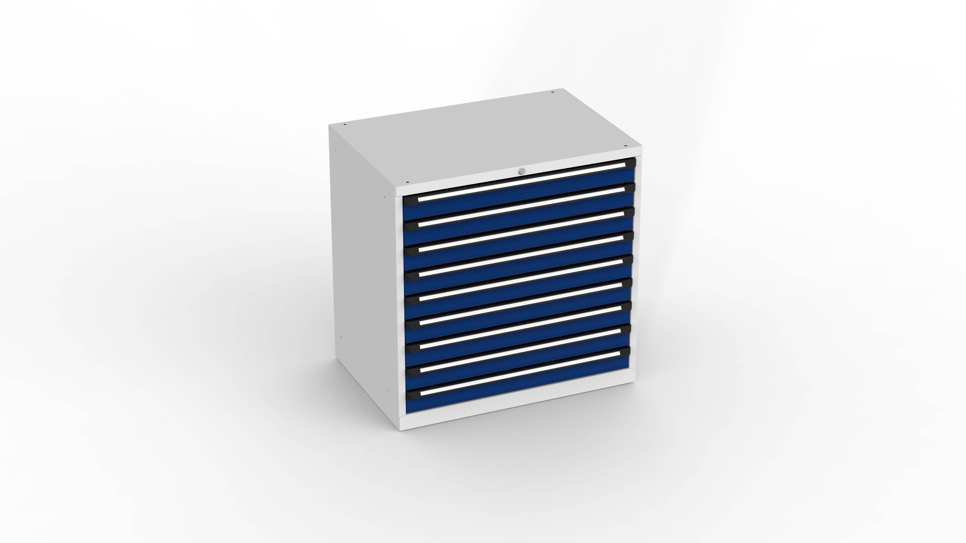 Schubladenschrank T1041, schwerlast, 1015x700x1010mm BxTxH, 9 Schubl., Lichtgrau/Ultramarinblau
