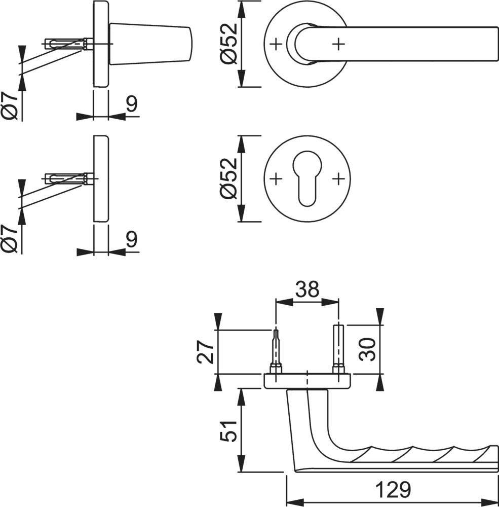 Hoppe Drückergarnitur Hamburg 1700/42KB/42KBS, PZ, 8, F9714M, TS 37-42