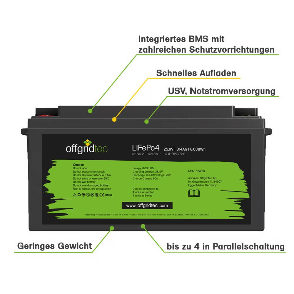 Offgridtec LifePo4 Akku 25,6/300 25,6V 314Ah BMS integriert 8038Wh