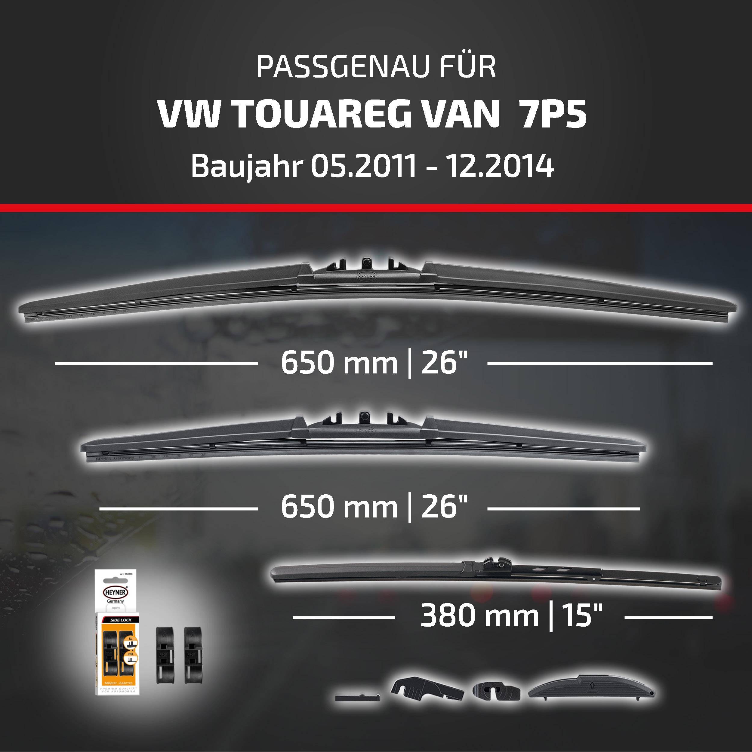 HEYNER® Scheibenwischer Komplettset für VW TOUAREG VAN 05.2011 - 12.2014, HYBRID Flachbalkenwischer,
